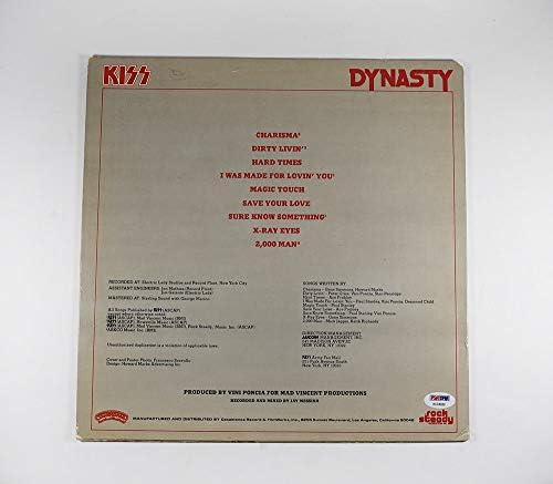 Групата KISS Dynasty Група Симънс и Стенли vinyl LP плоча с автограф, истински PSA / DNA COA