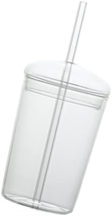Чаша YARNOW, 1 бр., Прозрачна чаша с капак и соломинками, Чаша за вода от боросиликата, Чаши за шейкове с широко