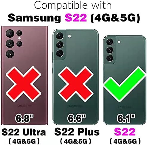 Asuwish Калъф за телефон Samsung Galaxy S22 5G с Предпазно фолио от Закалено Стъкло и Притежател на Кредитна