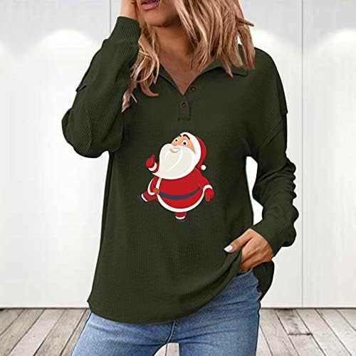 Жена Забавен Пуловер с Дядо Коледа, Hoody, Есенни Тениски с Дълъг Ръкав, Блузи, Ежедневни Hoody Копчета, Пуловер,