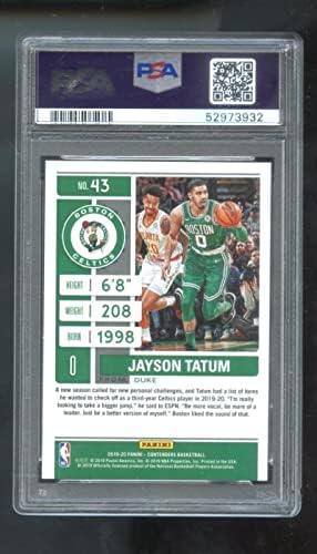 2019 Джейсън Тейтъм Панини ПРЕТЕНДЕНТИ 43 PSA 10 GEM MT Бостън Селтикс Баскетболно карта НБА