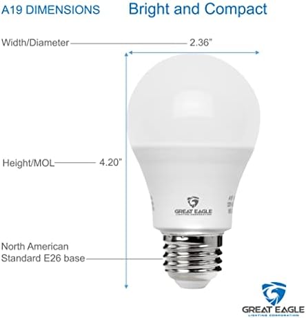 Led лампа Great Eagle Lighting Corporation A19, Еквивалентна На 60 W Лампочкам, 9 W 3000K Мек Бял цвят, led