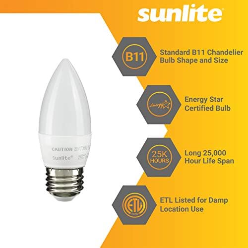 Лампа за полилеи Sunlite 41380-СУ LED Torpedo Съвет B11, 7 W (еквивалент на 60 W), 500 Лумена, Средна база (E26),