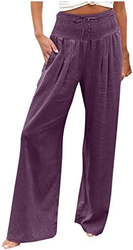 Дамски панталони Iaqnaocc, Удобни Широки Панталони с Висока Талия, Струящиеся Панталони с джобове