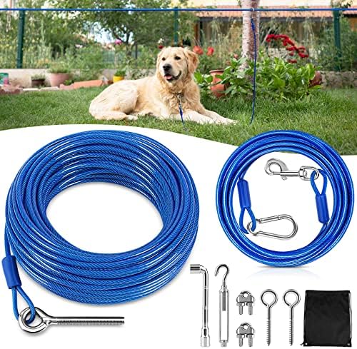 Petbobi Dog Zipline за задния двор, 100-подножието Тежкотоварни Количка за кучета с 10-футовым кабел за джогинг,