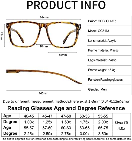 OCCI CHIARI Извънгабаритни Очила За Четене Мъжки Големи Квадратни Дизайнерски Ридеры 1.0 1.25 1.5 1.75 2.0 2.25