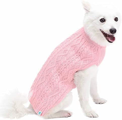 Класически пуловер за кучета Blueberry Пет, Полушерстяной Пуловер ръчно плетени, Зимни Дрехи с кръгло деколте, Приглушенно-розово на цвят, Дължина на облегалката на 16 и?