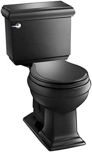 Тоалетна чиния (Kohler) K-3986-7 Memoirs Удобна височина от две части с кръгла Предната тоалетна класически дизайн, черен