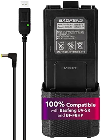 Комплект аксесоари MIRKIT Baofeng: Батерия Baofeng BL-5L 3800 ма с USB-кабел за зареждане на Baofeng, съвместим