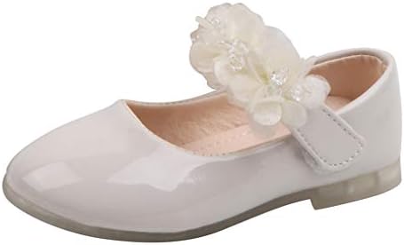 Обувки за малки момичета с цветя модел, Обувки Mary Jane, на равна подметка, Ежедневни балет апартаменти на равна подметка, без Закопчалка за деца (Бежово, 2,5-3 години)