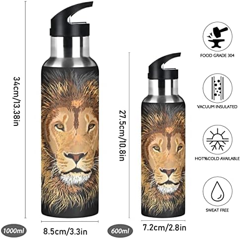 Бутилка за Вода ALAZA Asiatic Lion със Сламен Капак, Термос от Неръждаема Стомана с Вакуумна Изолация, Бутилка