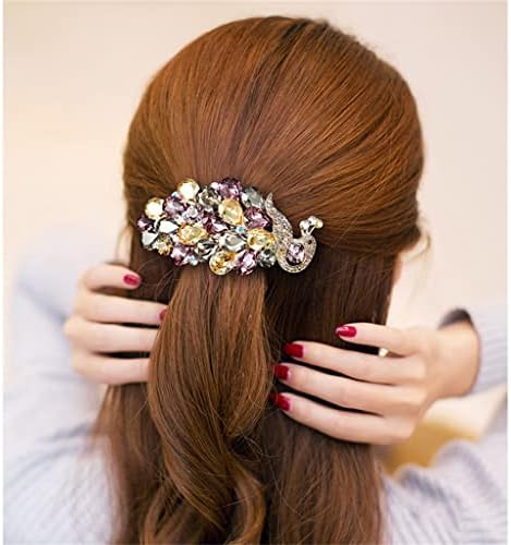XJJZS Елегантен Дамски Шнола за коса във формата на Паун в задната част на главата, Блестяща Шнола за коса, Пролетта скоба за мозъка Убора (Цвят: D, размер: 1)