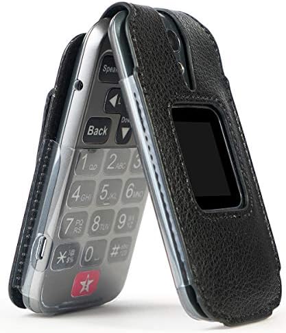 Калъф за Jitterbug Flip2, Nakedcellphone [Черна веганская кожа], монтиране калъф с [вградена защита на екрана] и [Метален клипс за колан] за телефон Jitterbug Flip 2 (той също Lively Flip) (4053SJ7)