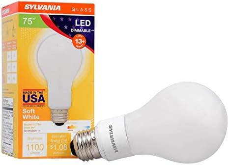 SYLVANIA (опаковка от 4 броя) 40276, наивно-бяла, с мощност 75 W, led лампи, A21, с регулируема яркост, с Energy Star, Цвят 2700K, Направено в САЩ с използването на американски и световни ак