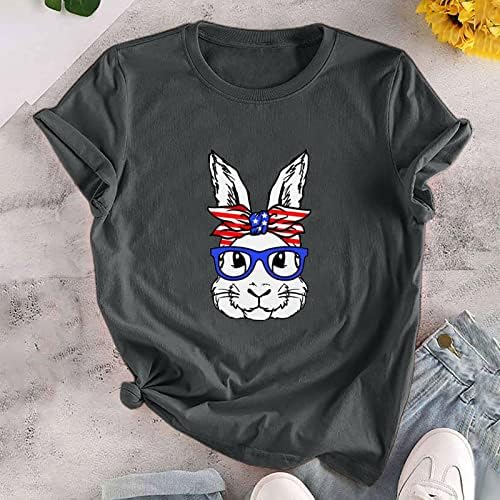 Великден Тениска с Принтом Забавни Очила във формата на Зайче за Жени, Свободни от Ежедневните Празнични Ризи