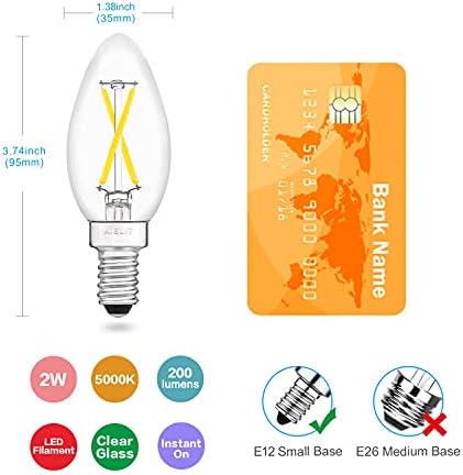 AIELIT 8 Опаковки led лампи с мощност 2 Вата Т8 E12/B11 E12, Комплект led крушки с регулируема яркост, Еквивалентна лампа с нажежаема жичка с мощност 25 W, Дневна Бяла светлина 5000 Д