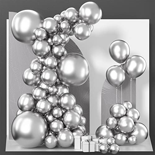 Въздушни топки от сребрист металлика PartyWoo, 85 бр Сребърни балони с различни размери, Опаковки от 18 см,