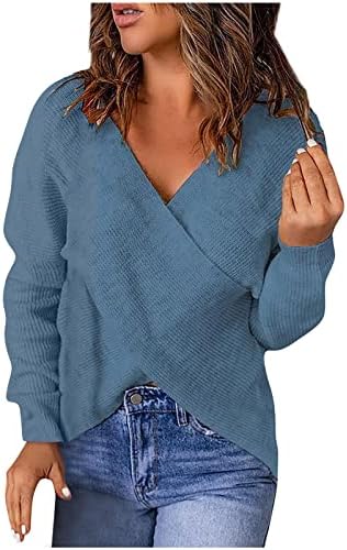 Дамски Ежедневни Обикновена Свободни Възли Рокля-Пуловер с V-образно деколте в Рубчик
