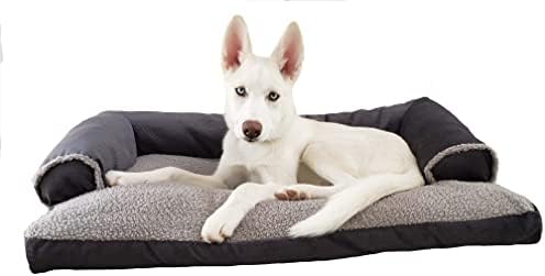 Легло за кучета King Пет Bed за кучета и котки - Голяма сива Удобна кушетка Microsuede & Sherpa, възглавници-шезлонг
