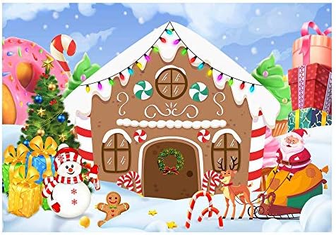 Funnytree 7x5ft Коледен Човечето Къща Фон за парти Зимни Забавни Коледни Подаръци от Бонбони Фон За Снимки на