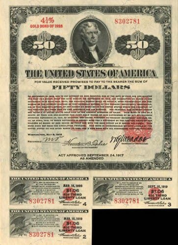 Остават облигации на Третия заем Либърти в размер на 50 щатски долара с купони 1928-3 години на издаване