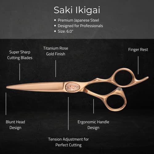 Ножици за Саки Ikigai от розово злато Фризьорски Ножици за подстригване на косата - 6 Инчов Ножици за коса -