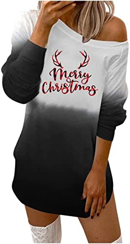 Весела Коледа, Тениски, дрехи за Жени, Дълъг Пуловер с Писмото Принтом, Скъпа Вратовръзка-Оцветител, Свободна