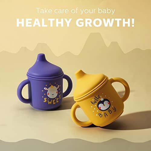 2 Бр. Силиконовата тренировочная чаша-поильник за детето на 6 месеца + Мека детска чашка с соломинкой, непромокаеми