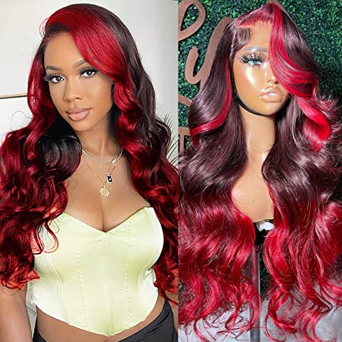 YMS Омбре Червени Перуки, изработени от Човешка Коса за черни жени HD Перуки от Естествена Коса на Дантели 150%