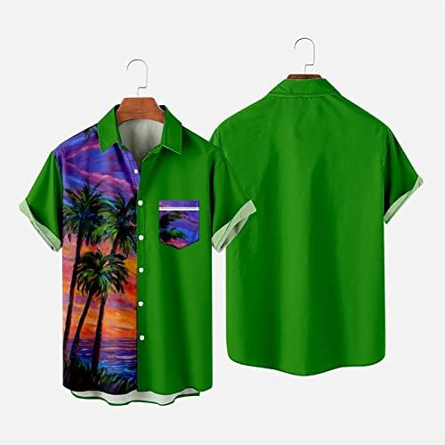 Мъжка Лятна Хавайска Риза С Къс Ръкав и Копчета, Тропически Празнични Плажни Тениски, Ежедневни тениски С Ревери,