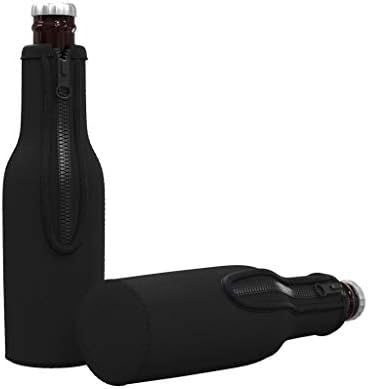 Ръкави-изолатори за бирени бутилки TahoeBay (черен) Неопренови охладители с цип за бутилки с дълго гърло на 12 унции (4)