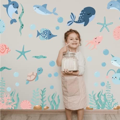 Подвижни Сладки Стикери за Стена с Океанскими Животни за Детската Спалня, Детска Стая, Баня decor