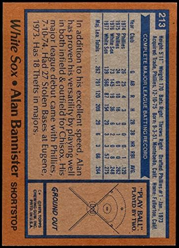 1978 Топпс # 213 Алън Баннистер Чикаго Уайт Сокс (бейзболна картичка) EX/Mount Уайт Сокс