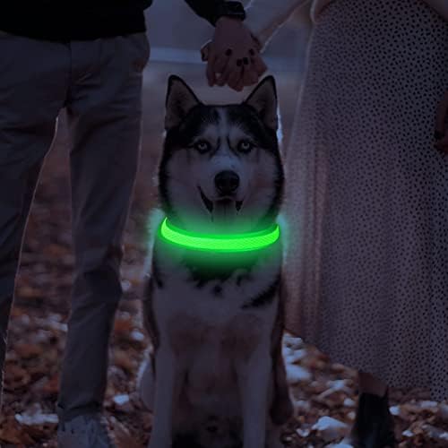 Domagiker Dog Light Up Collar - Водоустойчив Отразяваща led Яка, Акумулаторна батерия, Мрежест Регулируем нашийник с мига на осветление за нощни разходки и къмпинг (Зелен, голям)