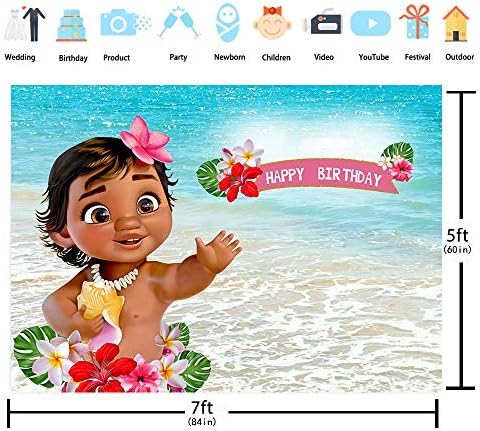 Moana честит Рожден Ден на Фона на Летния Плажен Фон за Снимки на Партито по Случай рождения Ден за Момичета