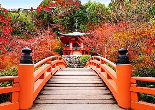 BELECO 6x4ft Текстилен Фон за Японския храм с изглед към есента Храм Дайхоудзи в Киото Градински мост Есенни