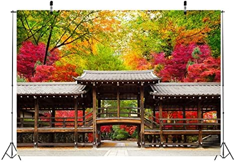 BELECO 10x6,5 метра Плат Есенен пейзаж в Япония на Фона на Традиционната Архитектура Дървен Коридор Красиви Японски Червени Листа от Киото Гора Градина Парк Фон За Снимк