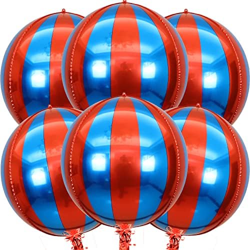 Огромни 22-инчови червени и сини балони - Опаковка от 6 Кръгли червени и сини топки с 4D сфера на 360 градуса