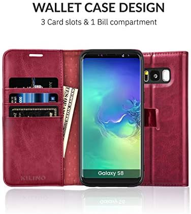 Чанта-портфейл KILINO Galaxy S8 [Заключване на RFID] [Изкуствена кожа] [Амортизирующий броня] [Мека TPU] [Отделения за карти] [Стойка] [Магнитна закопчалка] флип-надолу корица-фол