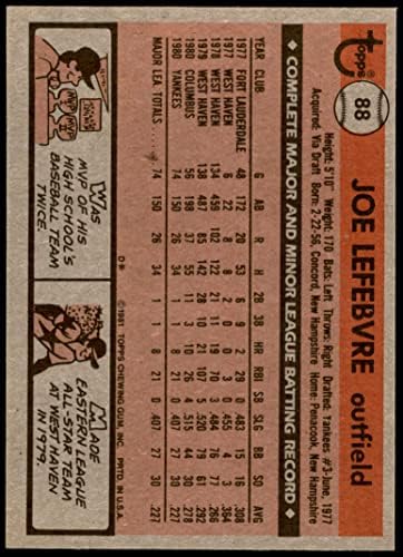 1981 Topps # 88 Джо Лефевр Ню Йорк Янкис (бейзболна картичка) Ню Йорк Янкис