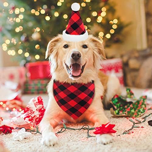 Malier, 3 комплекта Коледно Кърпи за кучета, Яка и Шапка, Класически Кариран Шал за Кучета, Триъгълни Престилки,