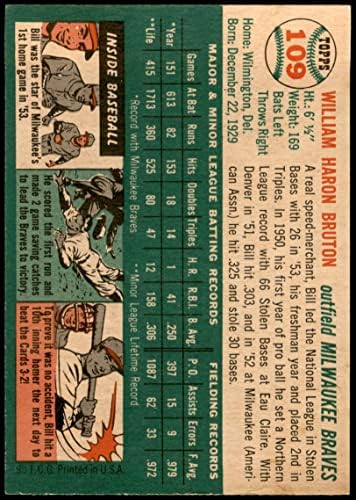 1954 Topps 109 Били Брутон Милуоки Брейвз (Бейзболна картичка) EX/MT Braves
