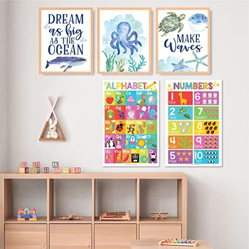 6 Обратните Стенни Щампи с образа на океана, Декор за детска стая, 16 Образователни Плакати за декорация на