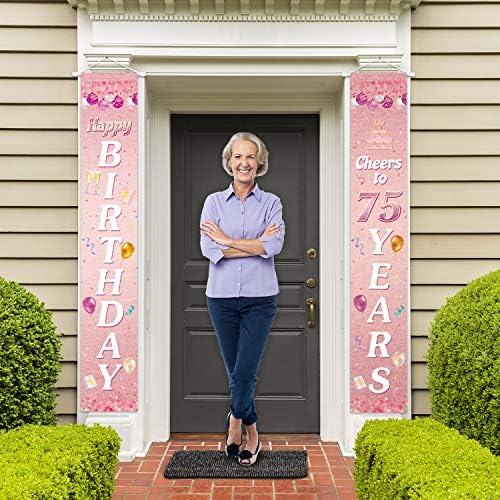 Честит Рожден Ден Поздравления за 75-Годишна Розова Знак В Двора, Вратата Банер, Украса на 75-ия Ден от Раждането, Вечерни Аксесоари