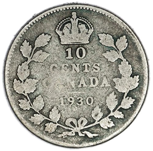 1930 CA Канадски сребърен десятицентовик Джордж V KM 23a ПАНАИР 10 цента