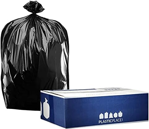 Торби за боклук Plasticplace обем 55-60 литра │ 1,5 Mils │ Черни втулки за боклук резервоарите за повишена здравина
