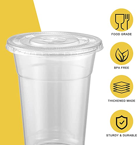 VITEVER [100 Комплекта - 24 мл] Пластмасови Чаши с Капаци и соломинками, за Еднократна употреба Чаши за кафе с лед, Шейкове, Млечни коктейли, Студени напитки - Прозрачни