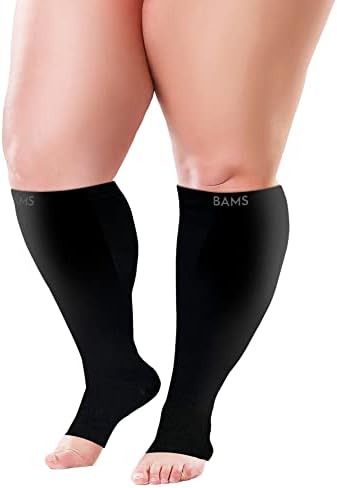 Компресия чорапи BAMS Plus Size С Отворени пръсти, Широки До Прасците, Бамбук, Без Чорапи, Черни, XL
