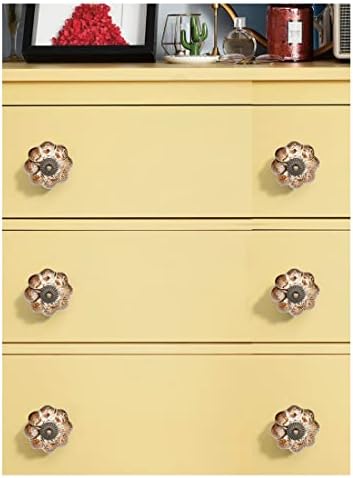 Керамични Дръжки за чекмеджета шкафа Tverghvad, [4 опаковки] Реколта Ретро Цветни Дръжки във формата на Тиква