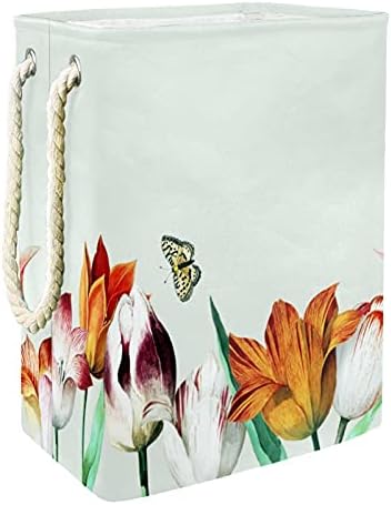 Эстетичная Цвете Пролетно Кошница за дрехи с Пеперуда, Голяма Кошница за дрехи С Удобна дръжка За Носене, Водоустойчива